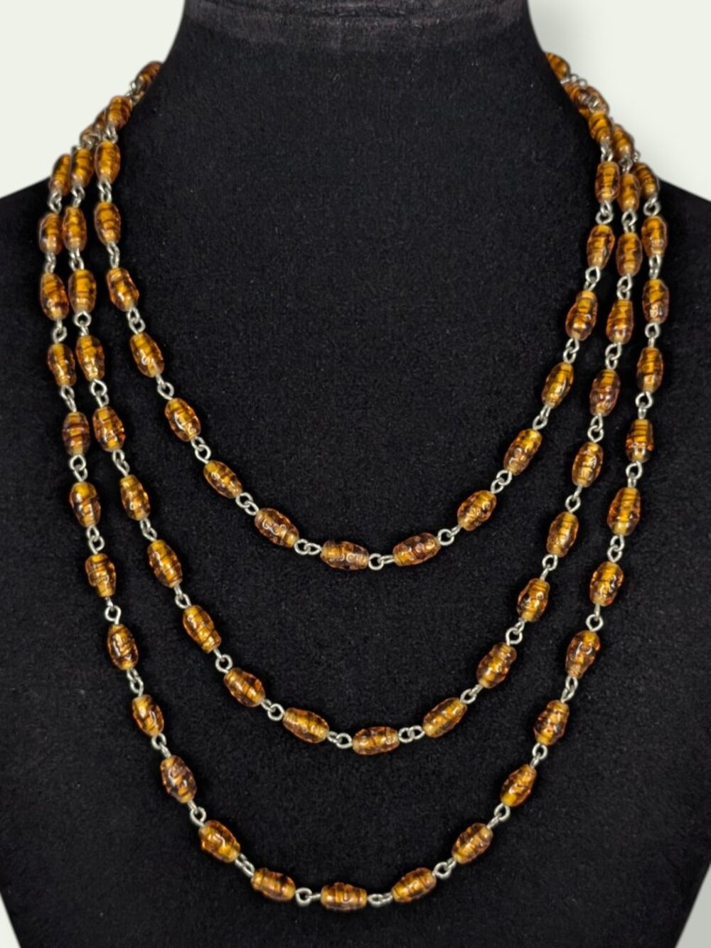 Vintage Extra Long Honey Glass Twist Beaded Necklace